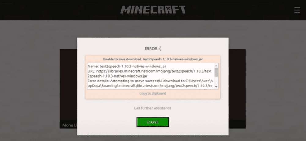 minecraft unable to save download error