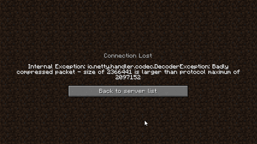 Illegal packet received terminating connection minecraft что это