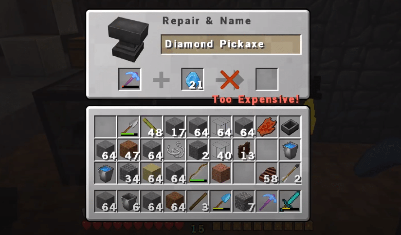 minecraft anvil too expensive