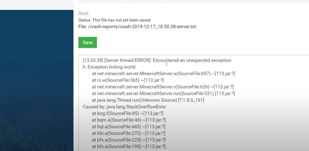 minecraft exception in server tick loop