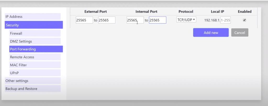 portforwarding a minecraft 1.7.1 server