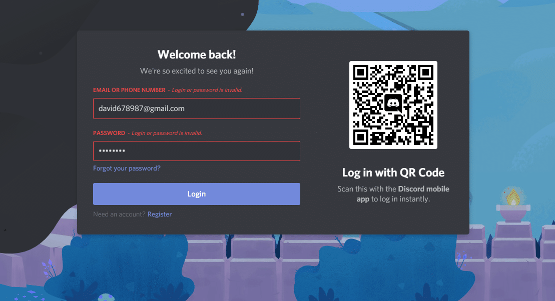 Account does not exist. Почта для дискорда. QR код Дискорд. Код аутентификации Дискорд. Сложный пароль на Дискорд.