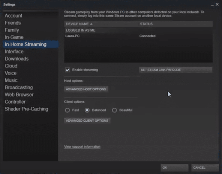 steam in home streaming not working