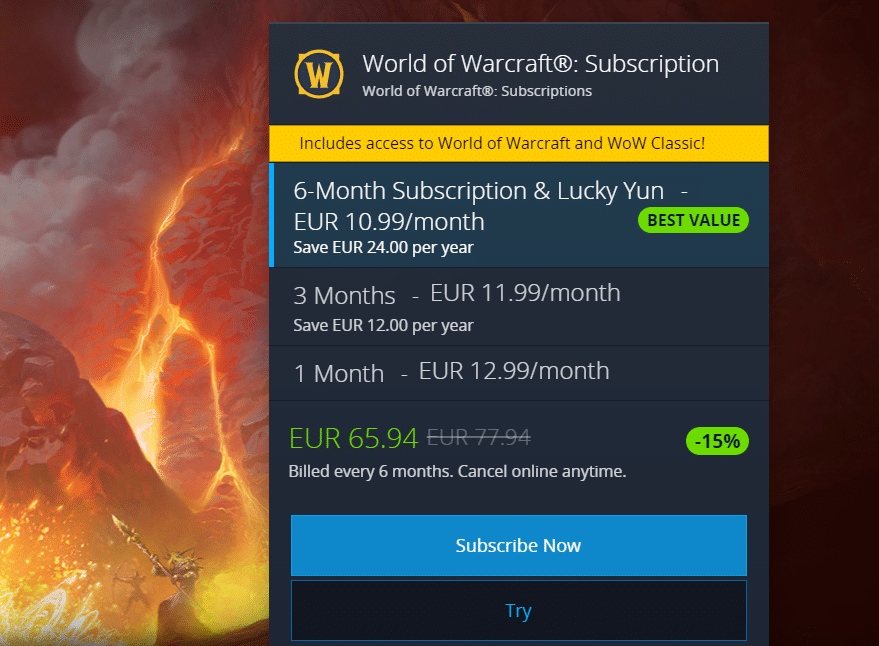 wow subscription not working