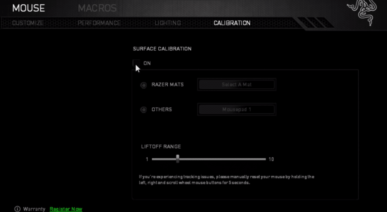 razer surface calibration on or off