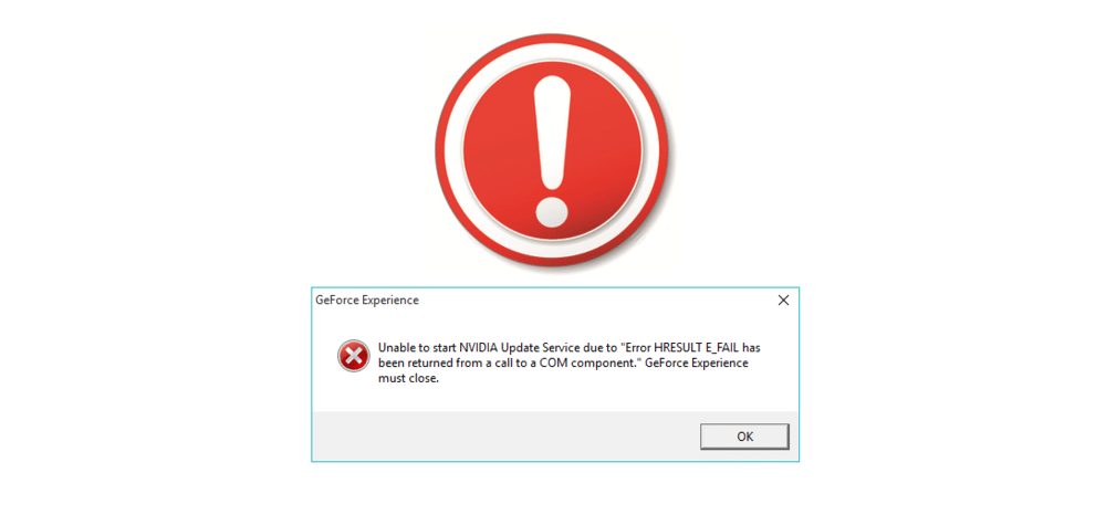 unable to start nvidia update service due to error hresult e_fail