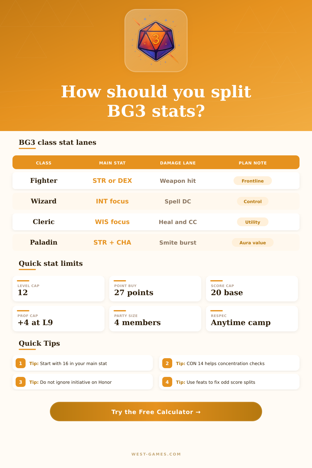 BG3 Stat Calculator | Ability Score Build Planner