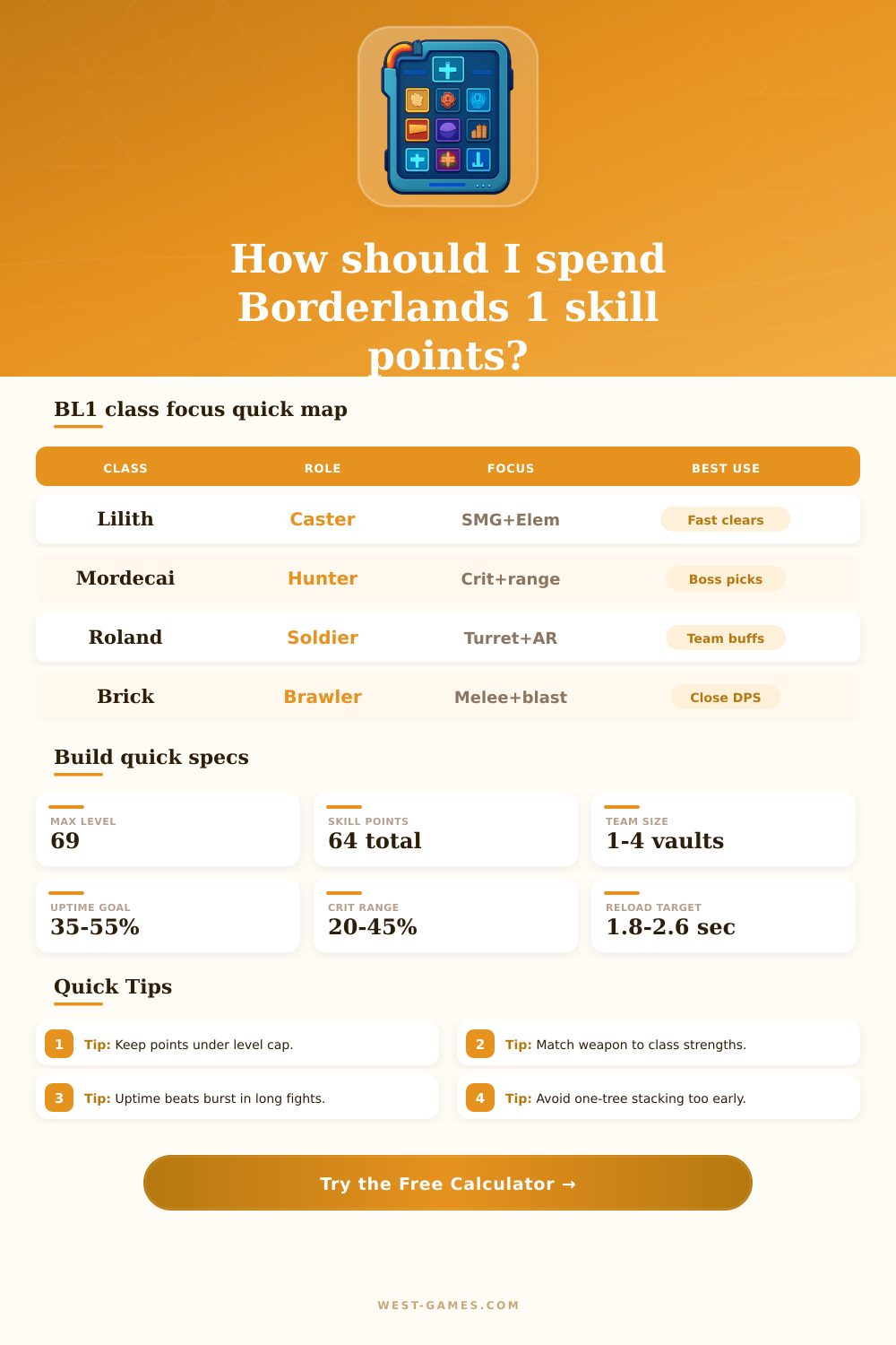 Borderlands 1 Skill Tree Calculator for Build Planning