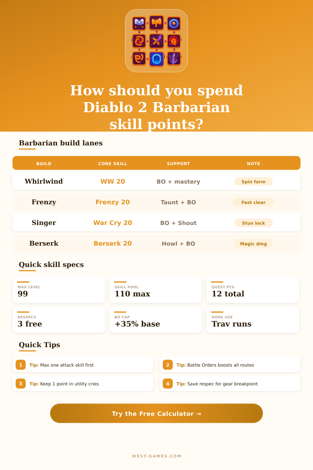 Diablo 2 Barbarian Skill Tree Calculator | Build Planner