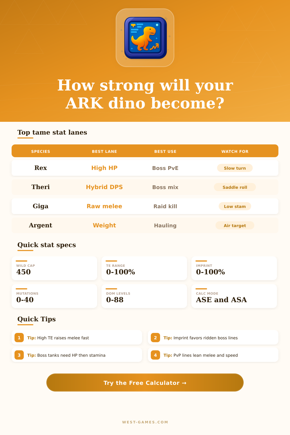 Dino Stat Calculator | ARK Tame Planner