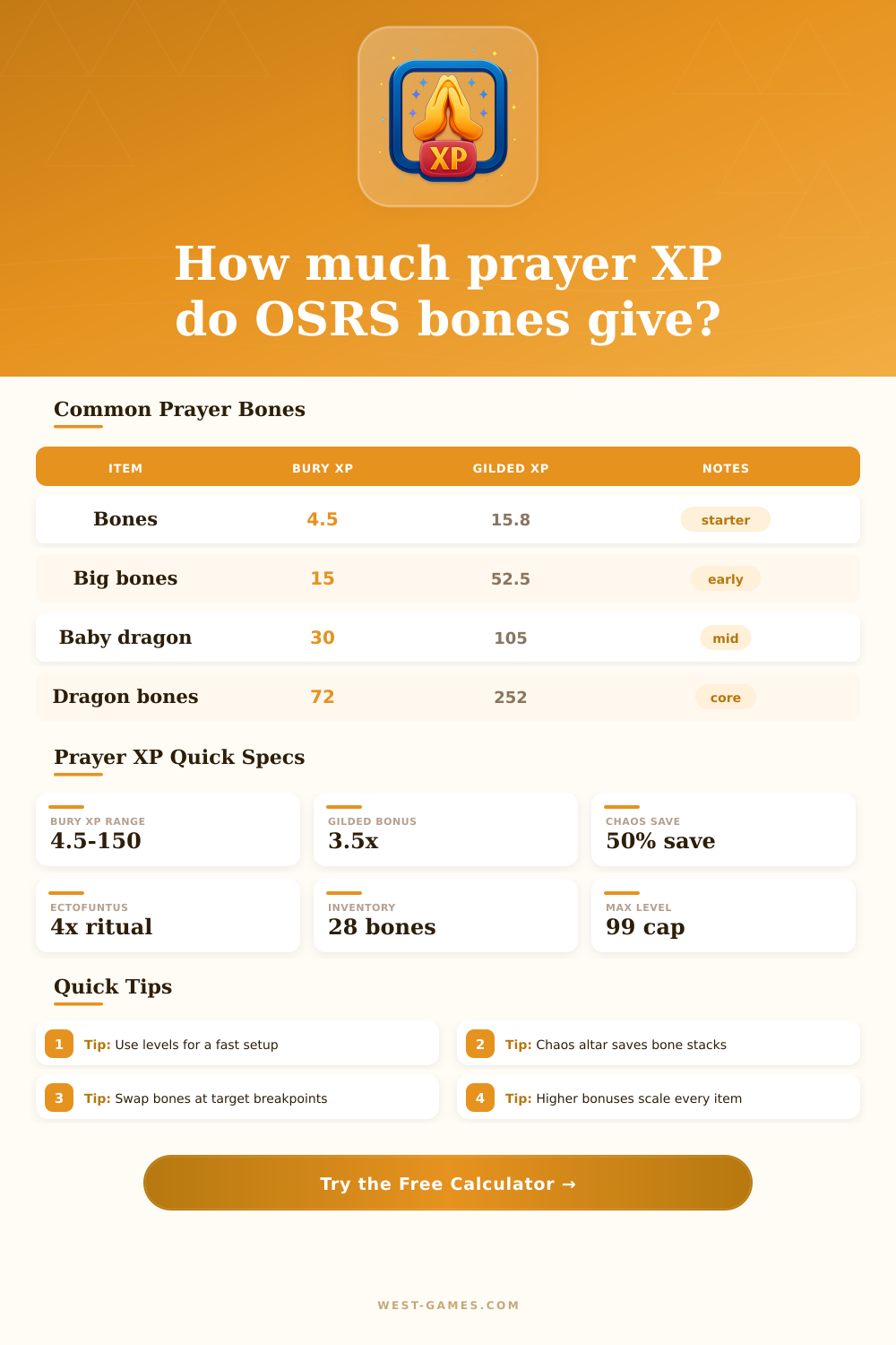 OSRS Prayer XP Calculator | Bone Planner