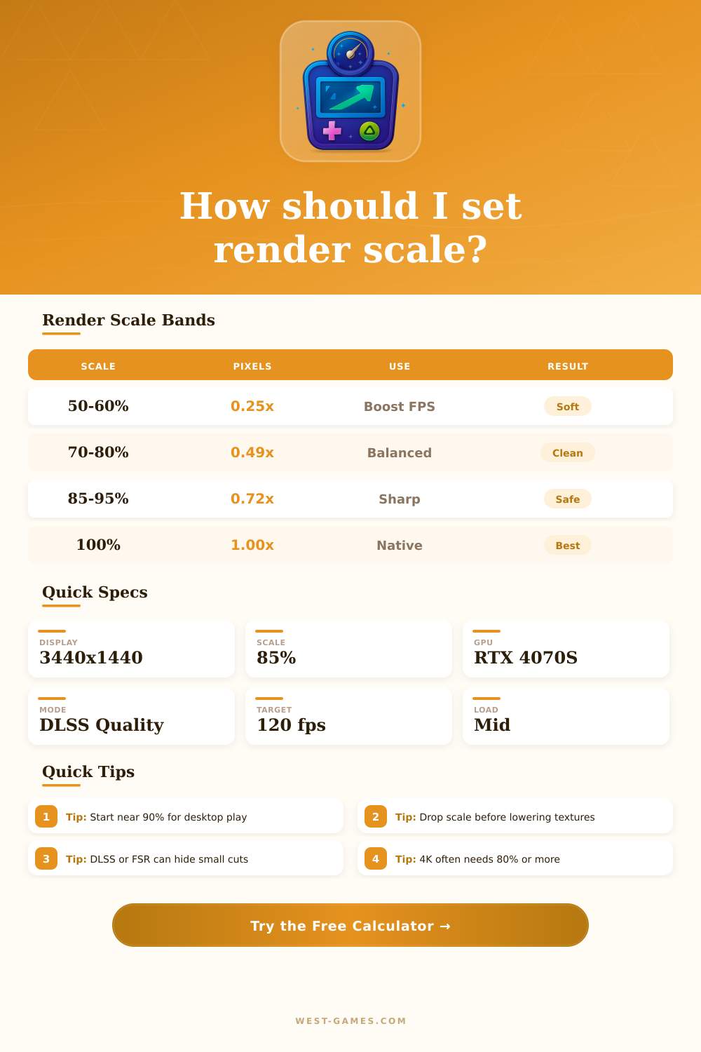 Render Scale Calculator | FPS & Clarity Planner