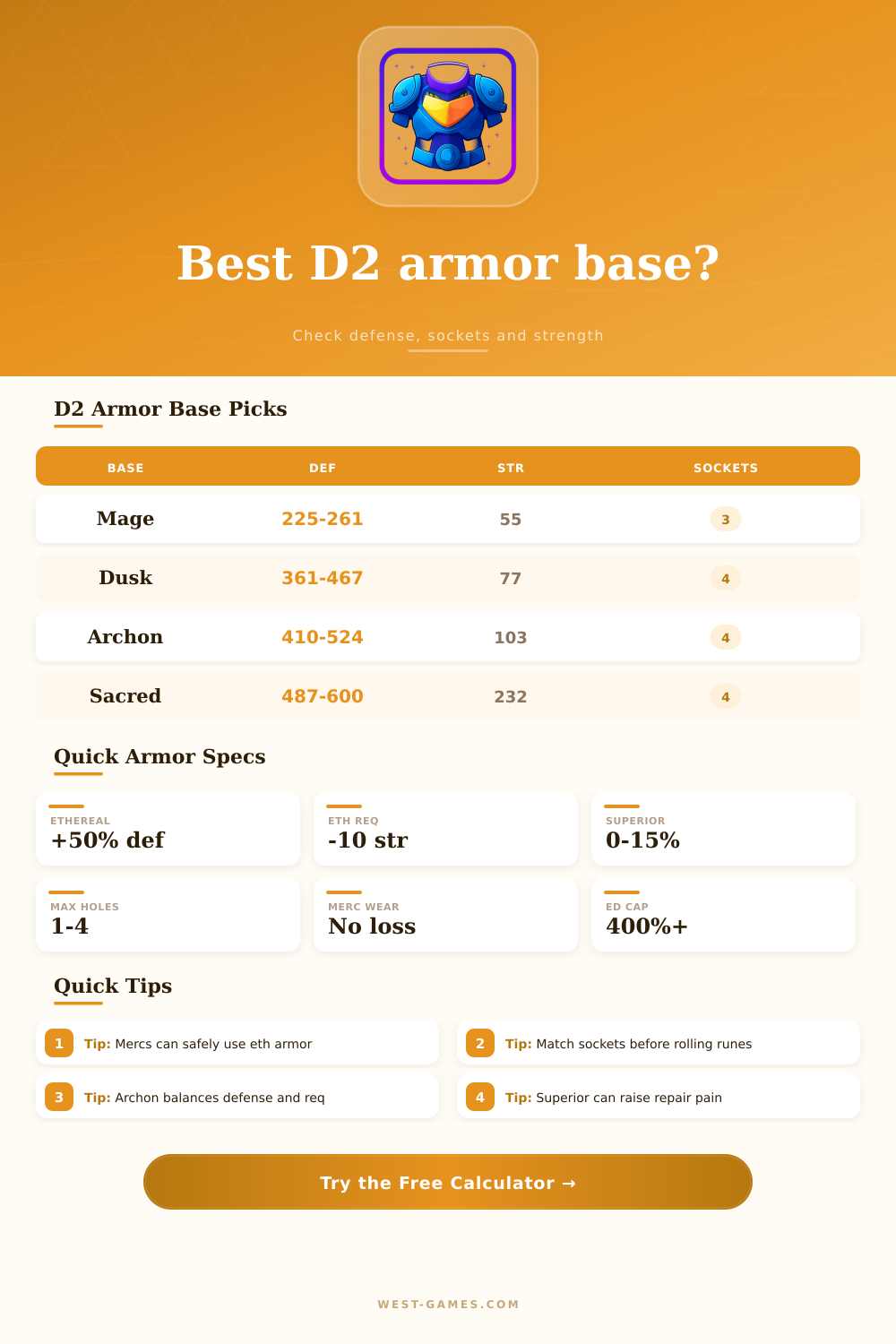 D2 Armor Stat Calculator for Diablo 2