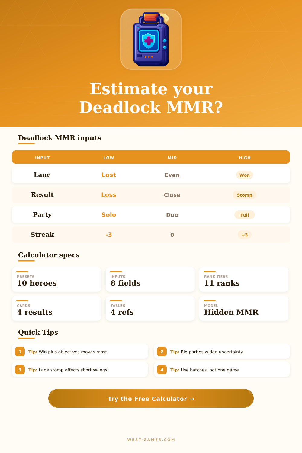 Deadlock MMR Calculator for Rank Movement