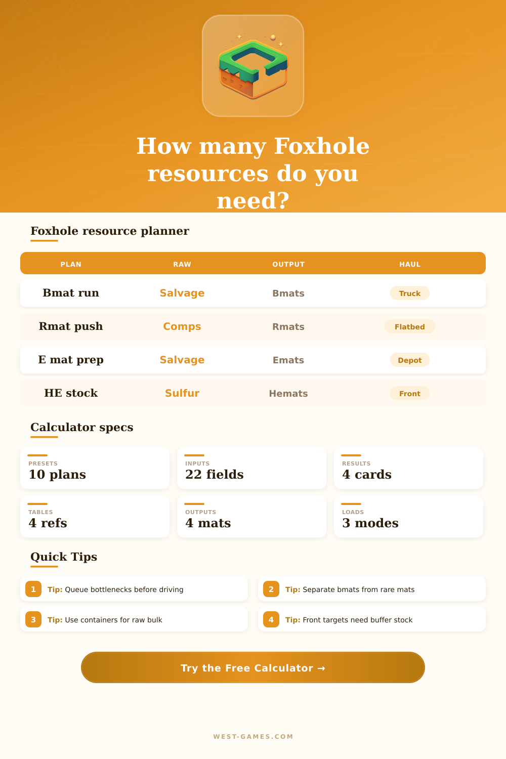 Foxhole Resource Calculator
