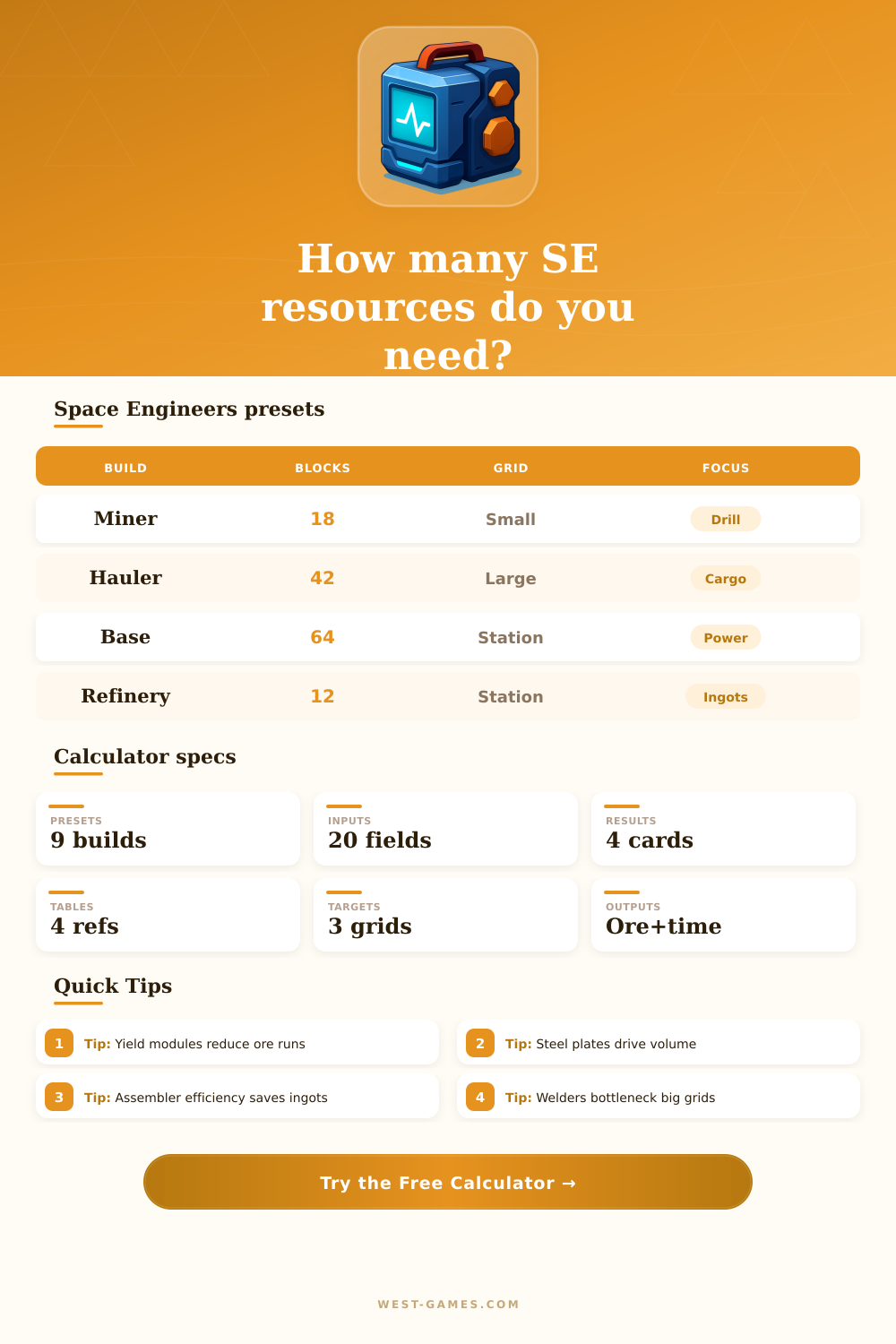 Space Engineers Resource Calculator