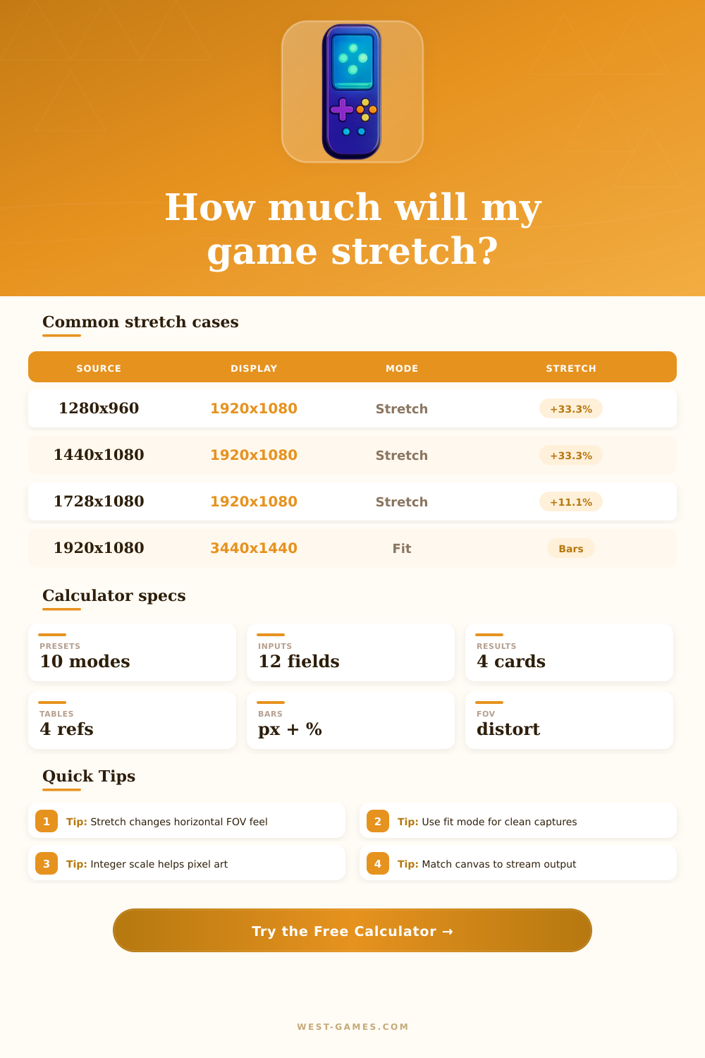 Aspect Ratio Stretch Calculator for Games