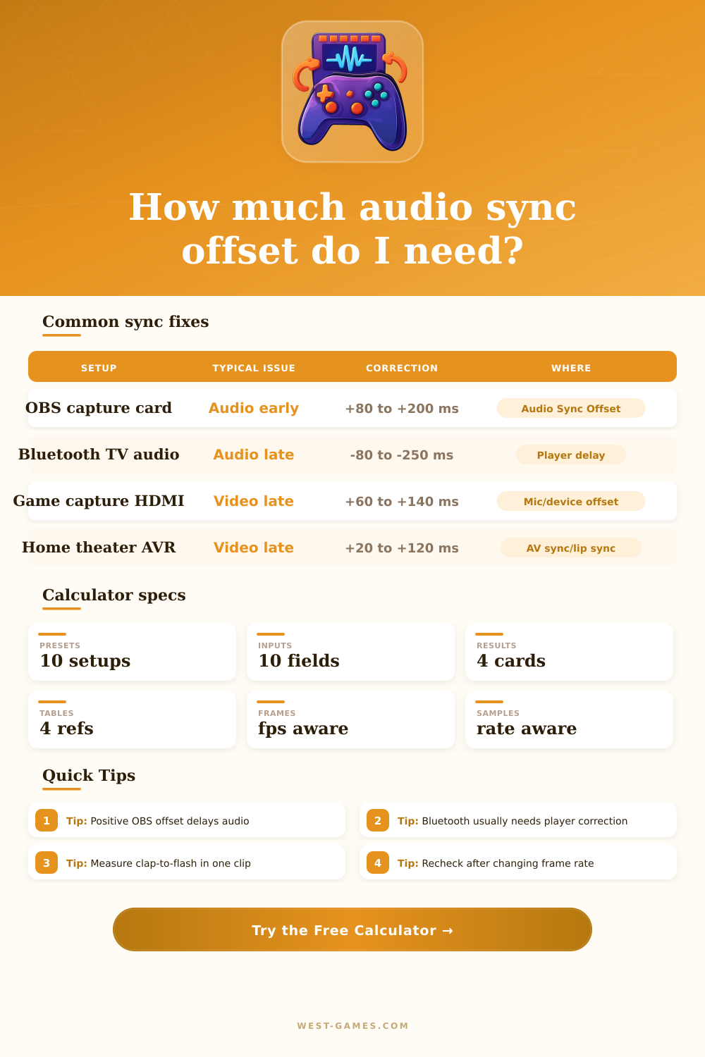 Audio Sync Offset Calculator