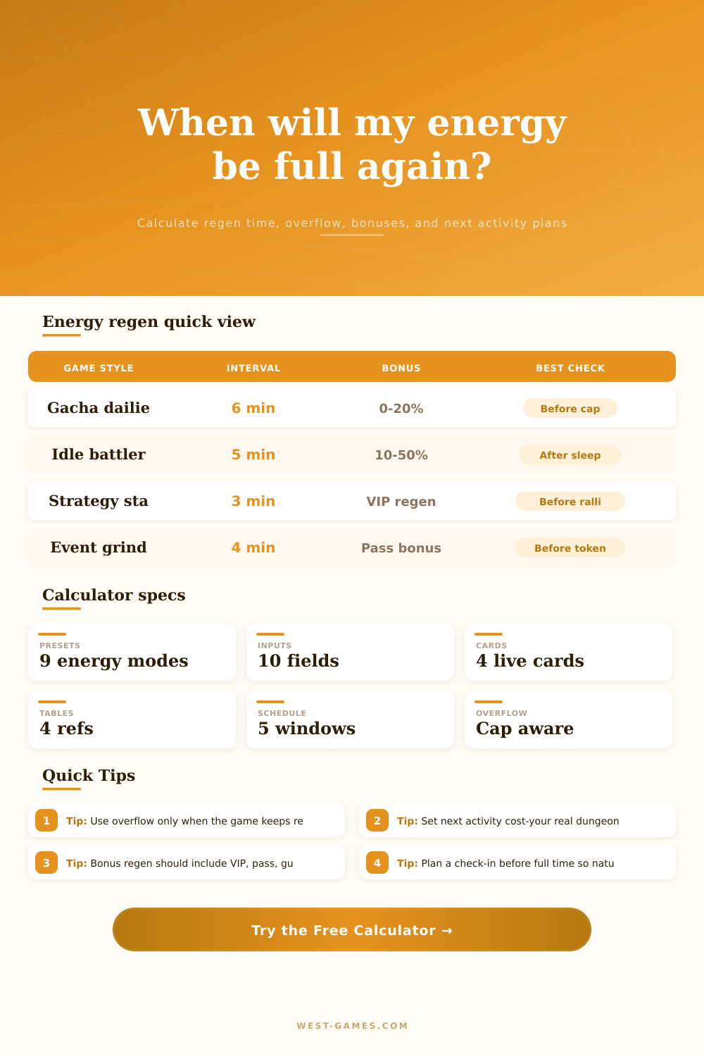 Energy Regen Time Calculator