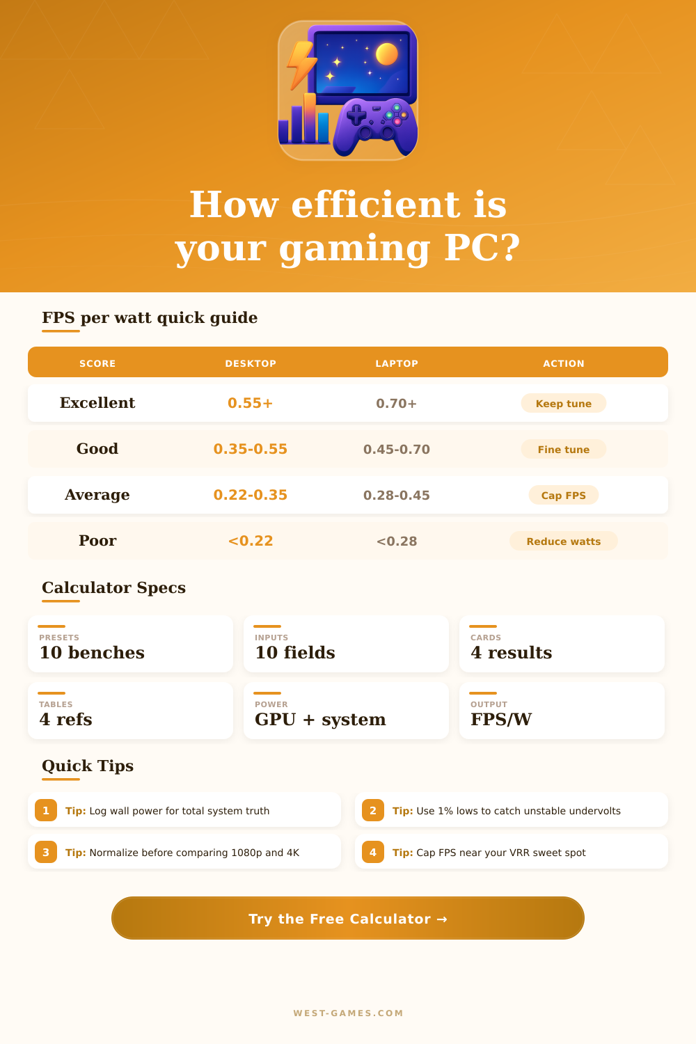 FPS Per Watt Calculator for Gaming PCs