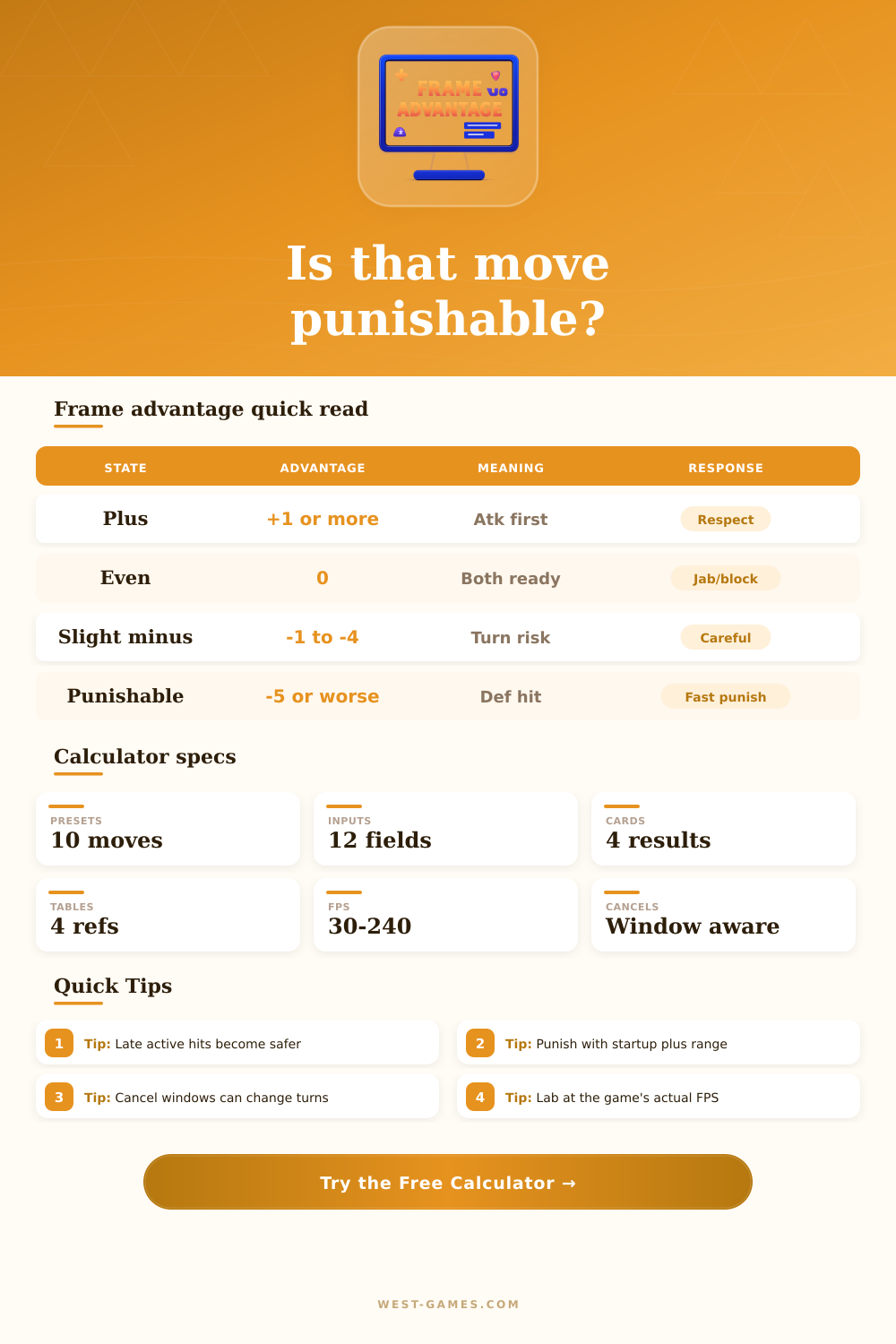 Frame Advantage Calculator for Fighting Games
