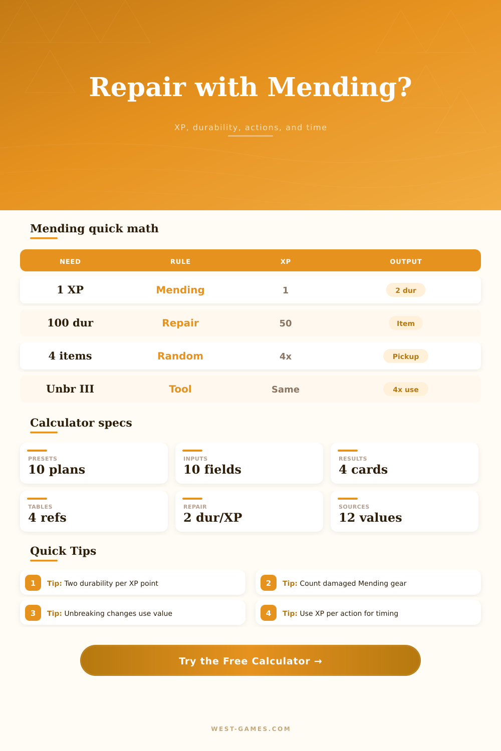 Minecraft Mending Repair Calculator