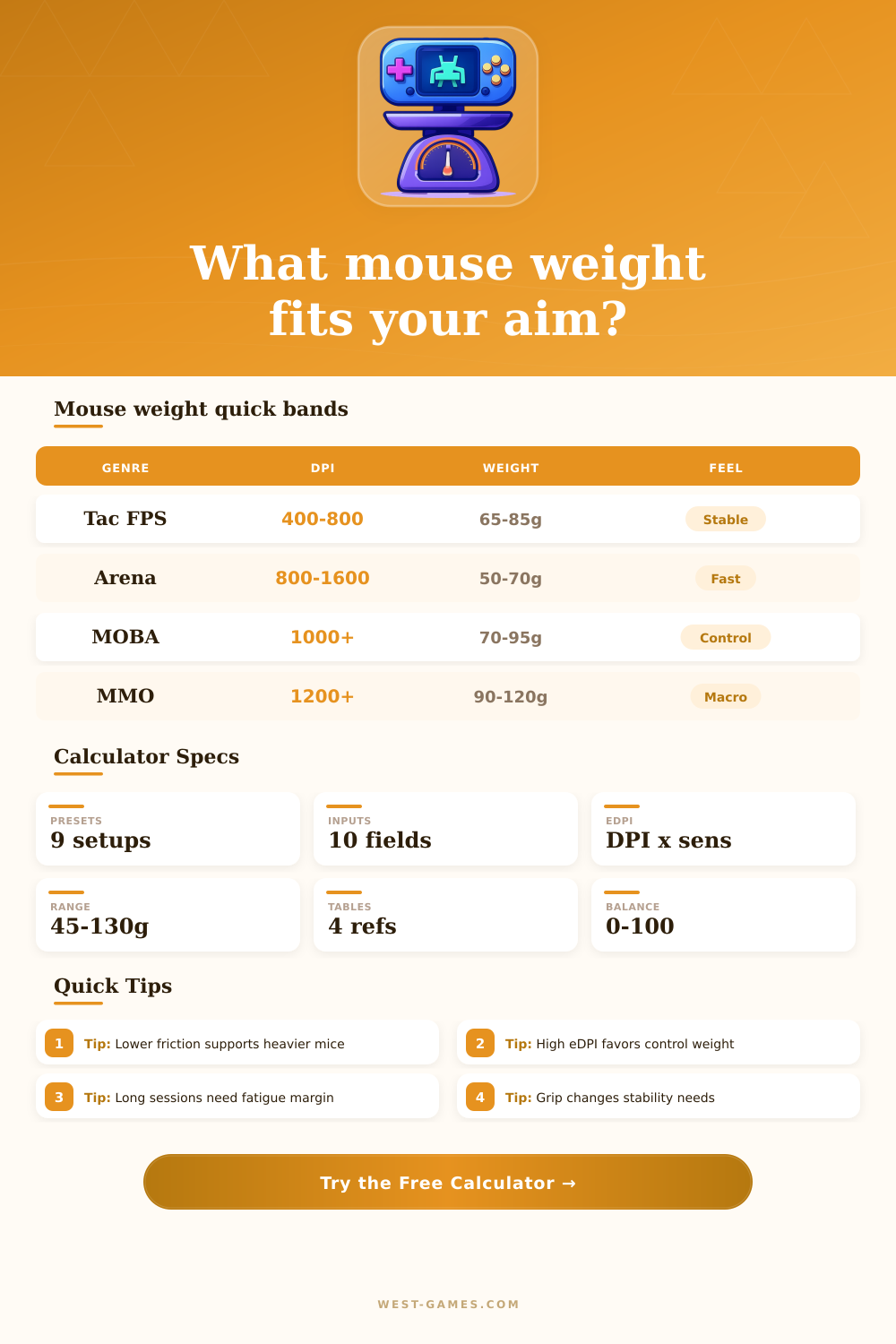 Optimum Game Weight Calculator for Mouse Aim