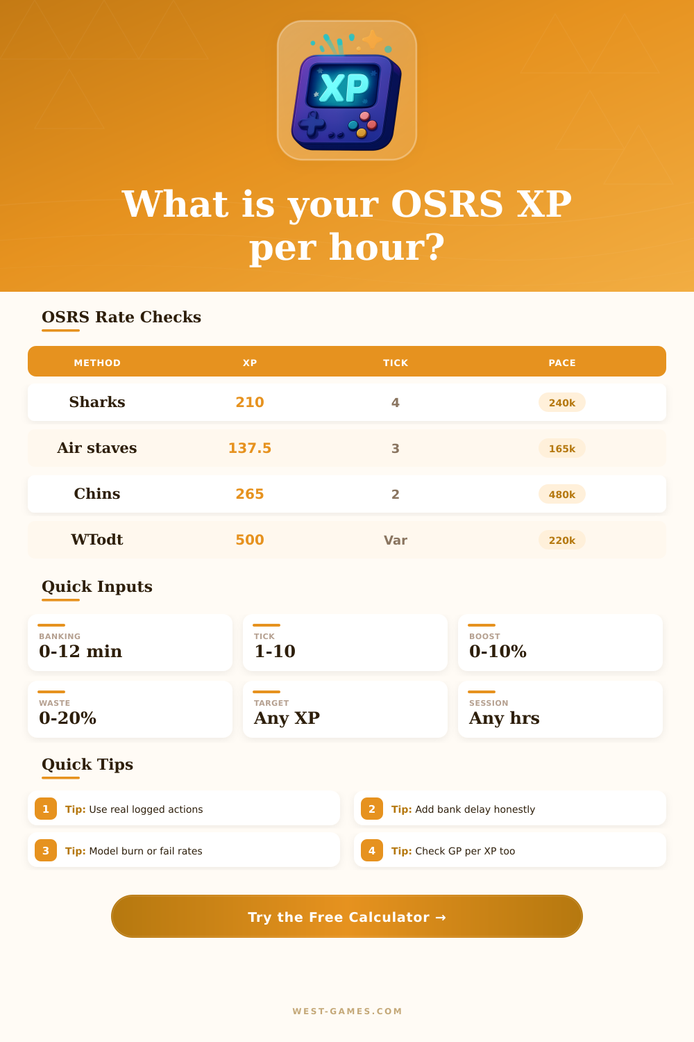 OSRS XP Per Hour Calculator