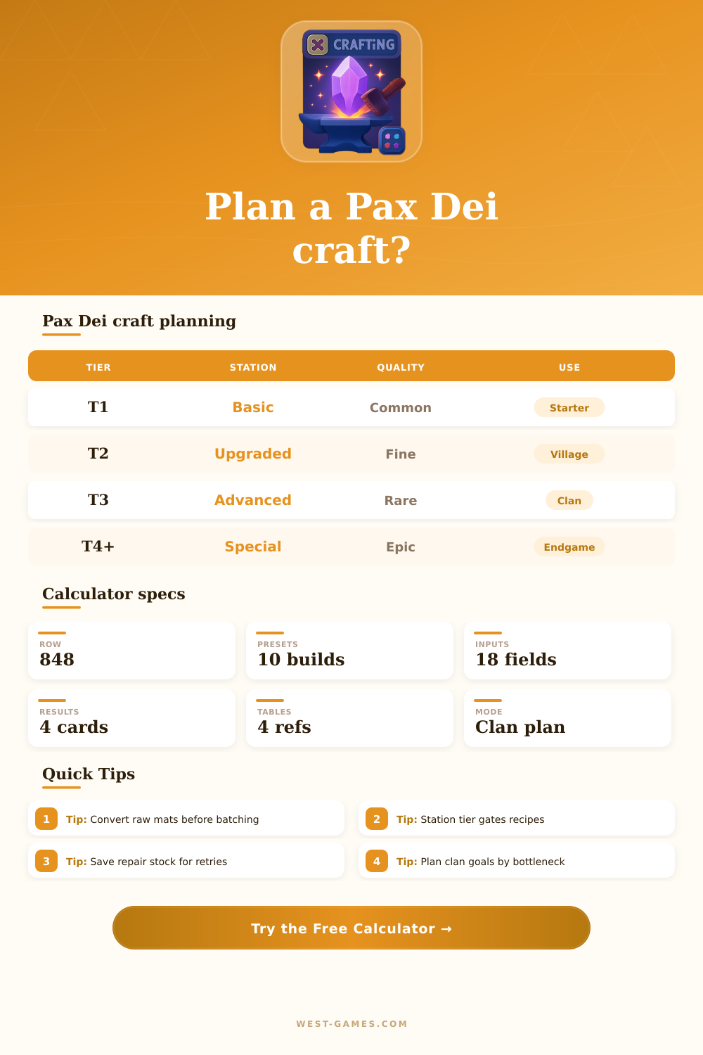 Pax Dei Crafting Calculator