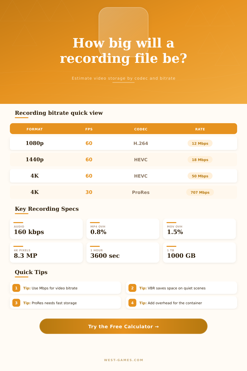 Recording File Size Calculator for Video Storage