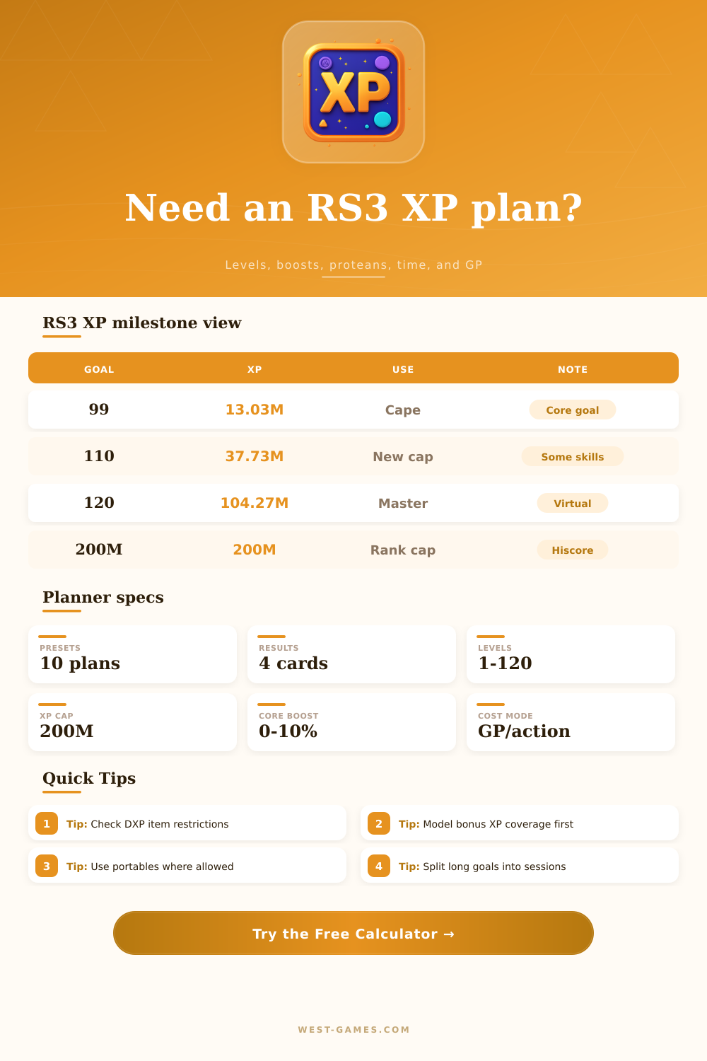 RS3 XP Calculator and Training Planner