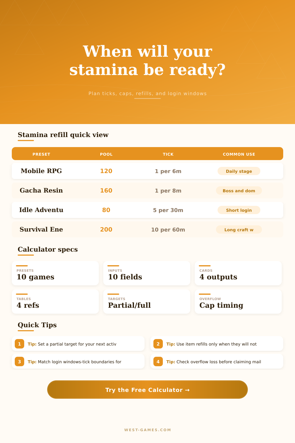 Stamina Refill Time Calculator