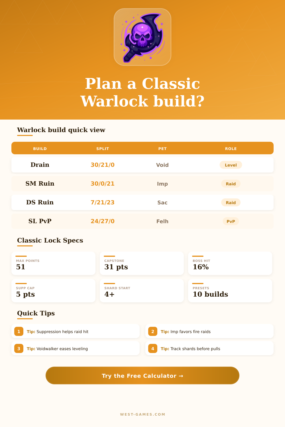 WoW Classic Warlock Talent Calculator